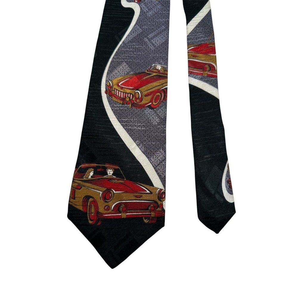 Don Loper Beverly Hills Vintage Silk Tie With Retro Car Design - Picture 2 of 5